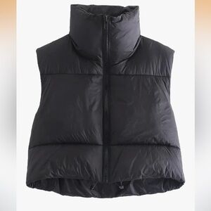 black cropped puffer vest